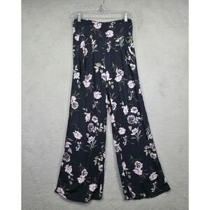 Three Dots Pants Womens S Black Wide Leg‎ Pull On High Rise Floral Gauzy Smocked